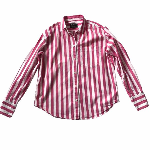 J Crew Shirt Womens SZ 6 Garçon Pink White Striped Long Sleeve Button Up Preppy - Picture 2 of 10